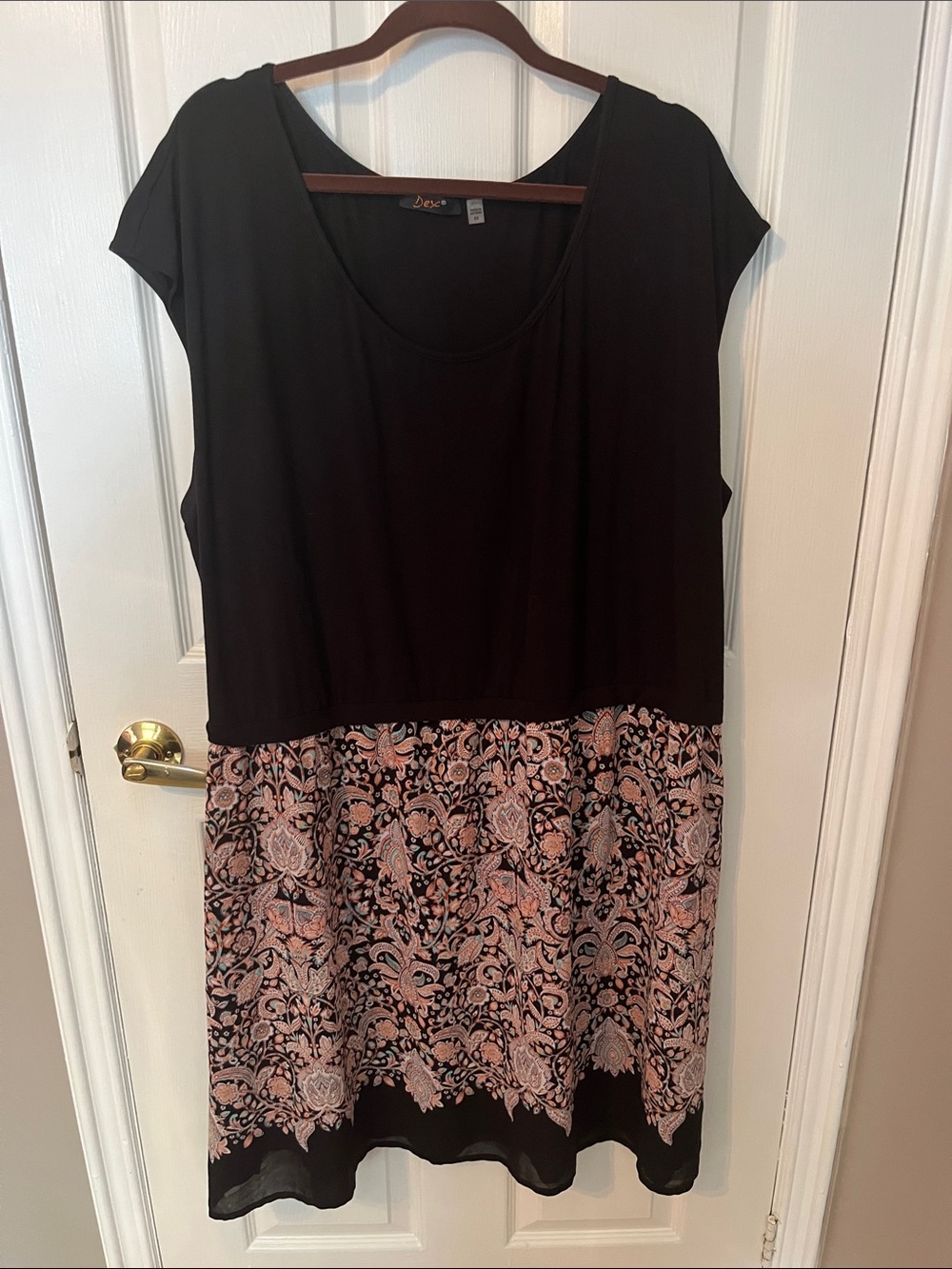 Dex Black Scoop Neck Tunic with Pink Floral Skirt Panel